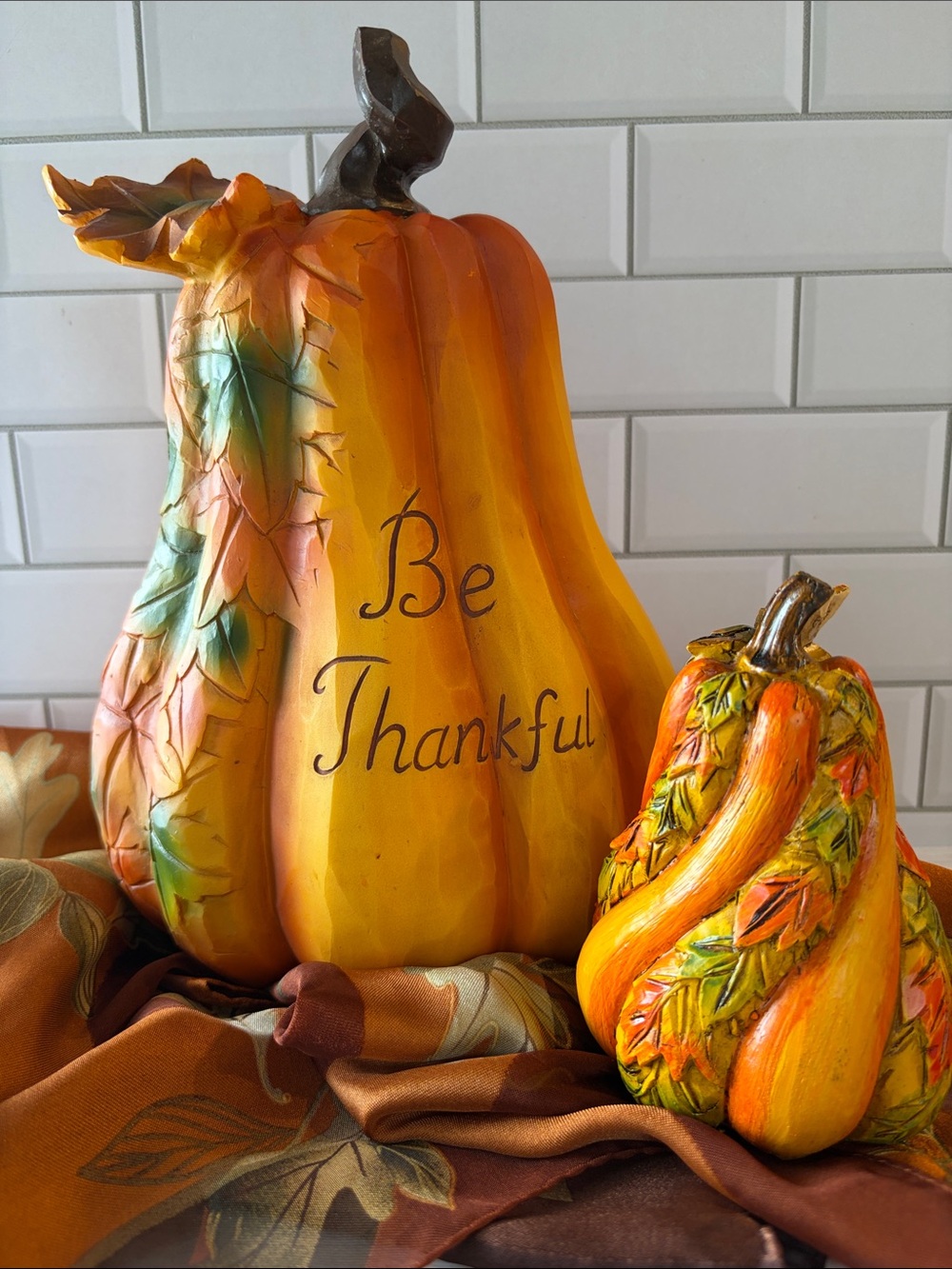 Be Thankful Decorative Fall Pumpkins - Yellow Orange
